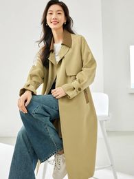 Women's Trench Coats Vimly Khaki Long Coat Women 2023 Sleeve Double Breasted Autumn Jackets Outerwear Contrast Lapel 16053