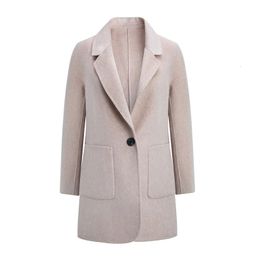 Women's Wool Blends 2023 Autumn and Winter Coat Woollen Pure Colour Comfort MidLength Female Suit Fashion AllMatching 231026