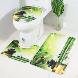 Bath Mats Polyester Anti-slide Green Bamboo Toilet Seat Cover Easy To Clean And Instal Waterproof Comfortable