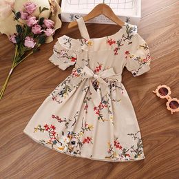 Girl Dresses Summer 2023 Arrivals Girls Short Sleeve Ruffles Sashes Floral Pink Roupa Infantil Menina Cute Party Dress Custume 18M-6T