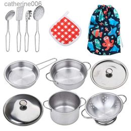 Kitchens Play Food High-Quality Children Pretend Play Kitchen Cookware Set Toy Cooking Game Durable Stainless Steel Set Kitchen ToyL231026