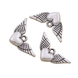 Angel Heart Wings Spacer Charm Beads Pendants 200pcs lot Antique Silver Alloy Handmade Jewelry Findings & Components DIY L189266k