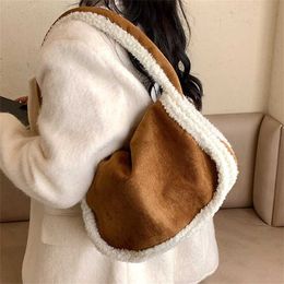 Designer Lamb Wool Women Handbags Large Capacity Velour Female Shoulder Bags Korean Style Female Totes Underarm Bag Brown 220923