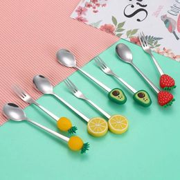 Spoons 1 Pcs Cute Fruit Shape Coffee Spoon Watermelon Strawberry Fork Stainless Steel Flatware Creative Kitchen Supplies