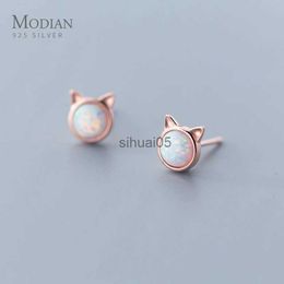 Stud Modian Lovely Animal Little Cat 925 Sterling Silver Earring for Women Romantic Opal Ear Pin Wedding Engagement Fine Jewellery YQ231026