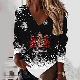 Women's Hoodies Christmas Tree Graphic For Women V-Neck Loose Sweatshirt Black Snowflake Snowman Print Sports Harajuku Streetwear