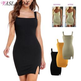 Womens Shapers Sexy Tank Top Bodycon Sleeveless Basic Midi Party Dress Shapewear Full Slip Seamless Body Shaper 231025