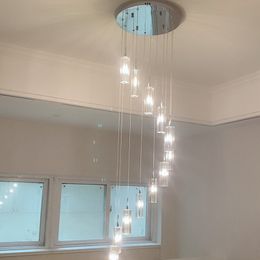 Crystal Pendant Lamps Modern Minimalist Creative Staircase Restaurant Bar Clear Crystal Living Room Hanging Lamp Led Fixture