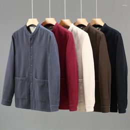 Men's Casual Shirts Fleece Shirt Jacket Sweatshirts Warm Sherpa Lined Heavy Thicken Underwear Winter Stand Collar Cardigan Tops Linen