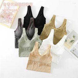 Camisoles & Tanks Sexy Women's Crop Tube Top Seamless Sports Tank With Wireless Underwear Padded Bra Bralette Vest For V-Neck Camisole Look