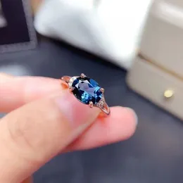 Cluster Rings High Quality Natural London Blue Topaz Ring Women's S925 Silver Japanese And Korean Trendy Sapphire Crystal