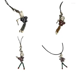 Necklace Earrings Set Retro Phone Lanyard Skull Butterfly Resin Bead Pendant Keychain Handmade Choker Clavicle Chain