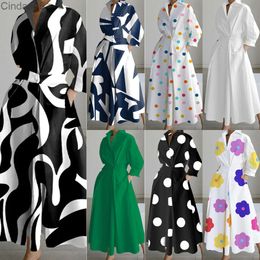 Wholesale 2023 Autumn Dresses For Woman New Fashion Long Sleeve V-Neck Printed Robe Elegant Vestido Designer Dress Outfits