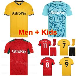 Man Youth 2023-24 Club Team Wolves 11 HEE-CHAN Soccer Jersey 7 NETO 12 CUNHA 23 KILMAN 22 SEMEDO 5 LEMINA 15 DAWSON 8 GOMES 3 AIT-NOURI Football Shirt Kits Red Yellow Blue