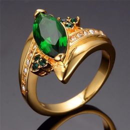 Wedding Rings Luxury Female Green Crystal Stone Ring Vintage Yellow Gold Thin For Women Charm Leaf Zircon Engagement2571