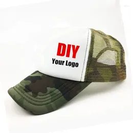 Ball Caps DIY Custom LOGO Mesh Trucker Hats Breathable Patchwork Camo Army Green Baseball Print Snapback