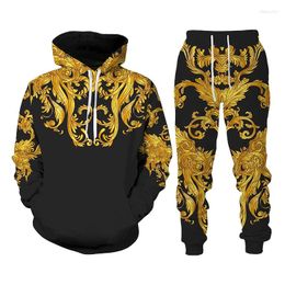 Men's Tracksuits Fashion Floral Pants Set Tracksuit 2 Piece Sets 3d Clashing Gold Graphic Sportswear Suit Casual Everyday Male Suits