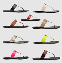 designer slippers leather thong sandals mens pool slides womens beach flat flip flops with gold hardware