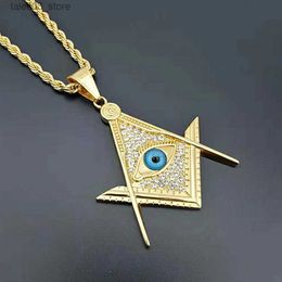 Pendant Necklaces Drop shipping Hip Hop Iced Out Masonic All-seeing Eye Pendant Necklace Chain Gold Colour Stainless Steel Freemason Mason Jewellery Q231026