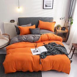 Bedding sets Solid Color Set Orange Grey Single Double Size Bed Linen Duvet Cover Pillowcase No Fillings Kids Adult Home Textile 231025