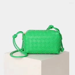 Evening Bags 2023 Women Weaving Handbag Genuine Leather Small Square Bag High Quality Ladies Soft Shoulder Crossbody Green