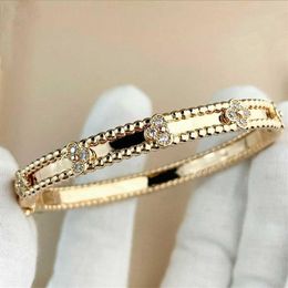 Luxury quality punk charm band bracelet with diamond flower shape for women wedding jewelry gift have box stamp PS3370A293j