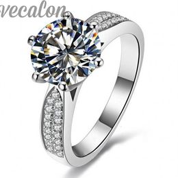 Vecalon Fashion ring Solitaire Round 4ct Cz Diamond ring 14KT White Gold Filled Women Engagement Wedding Band ring Sz 5-11281x