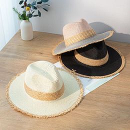 Berets Summer Women's Sun Hat Wide Side Jazz Cap Tassel Fashion Floppy Foldable Ladies Women Straw Beach Seaside Holiday