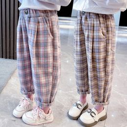 Trousers Girls Pants Plaid Pattern For Casual Style Children Sweatpants Spring Autumn Kids Clothes 231025