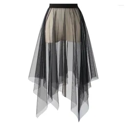 Skirts Black White Long Tulle Lace Mesh Skirt Women Petticoat Underskirt Summer Korean Irregular Cover Up Tutu For Girl