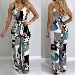 Women's Jumpsuits & Rompers Women Summer Beach Wide Leg Holiday Jumpsuit Ladies Evening Party Sexy Floral Print Sleeveless V-313w