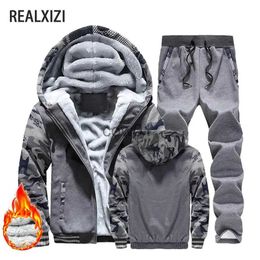 Men's Jackets Men Winter Tracksuit Sets Thick Warm Jacket Zipper Hooded Sweatshirt Coat+Pants Brand Sportswear Casual Fleece Outwear Hoody J231026