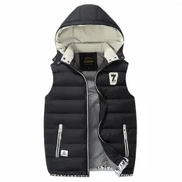 Men's Vests Mens Down Cotton Pockets Jacket Male Solid Color Zip Up Hooded Vest Man Sleeveless Tops Fall Winter Veste Homme