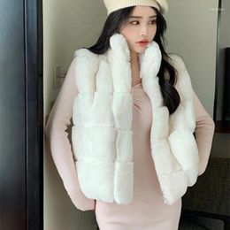 Women's Vests Korean Block Faux Fur Women Sleeveless Coat Winter Fashion Solid Stand Collar Plush Imitation Jacket Vest Overcoat