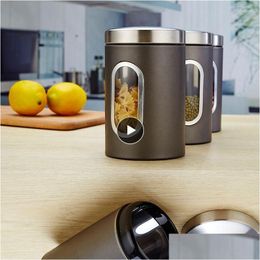 Stainless Steel Moisture-Proof grey kitchen storage jars for Coffee, Snacks, Tea, and Sugar - Kitchen Supplies with Drop Delivery (DH6Vd)