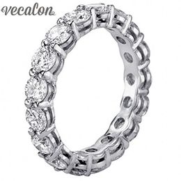 Vecalon Women Jewellery 925 Sterling Silver Ring Full Round 4mm Simulated Diamond Cz Engagement Wedding band Rings For Women325Q