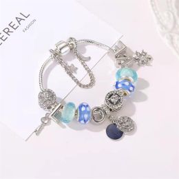 16-21CM letter Jewellery blue starry sky pendant charm bracelet for 925 silver snake chain crystal beads fit DIY bangle as bosom fri2301