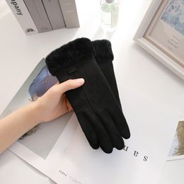 Five Fingers Gloves Women Winter Gloves Warm Women's Fur Gloves Full Finger Mittens Glove Driving Windproof Gants Hiver Femme Guantes Gift AAAAA