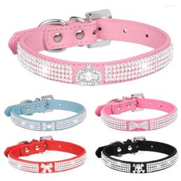 Dog Collars Bowknot Cat Collar Adjustable Pet Products Necklace Leather Leash Quick Release Shiny Rhinestones