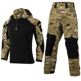 Men's Tracksuits Men's Multiple Pockets Army Combat Paintball Shirt Cargo Pant Set Uniform Male Military Camouflage Tactical Hooded