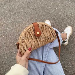 Shoulder Bags Customized wallet wicker pocket women's beach semi circular messenger bagstylishhandbagsstore