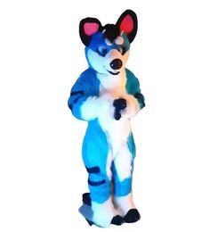 Halloween Blue Long Fur Husky Dog Mascot Costume Cartoon Fruit Anime theme character Christmas Carnival Party Fancy Costumes Adults Size Outdoor Outfit