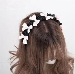 Party Supplies Sweet Gothic Pink Black Headband Bow Hair Accessories Kawaii Lolita Cute Loli Maid Anime Cosplay D1056