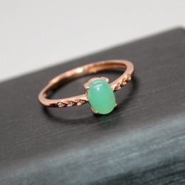 Cluster Rings 925 Sterling Silver AKAC Natural Chrysoprase Plated With Rose Gold Adjustable Ring Stone Size Approx5 7mm