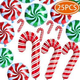 Christmas Decorations 25Pcs candy Cane Balloon Party Decoration Supplies Happy Year Aluminum Foil 231026