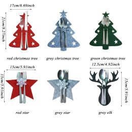 Christmas Knife and Fork Holder Elk Xmas Tree Pocket Cutlery Bag Non-woven fabric Cookware Organiser Table Decor FY3971 new