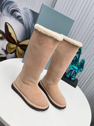 2024 New Women Designe Boots Winter Snow Boots Suede Real Fur Slides Leather Waterproof Winter Warm Knee High Boots Brand Fashion Luxury 35-42