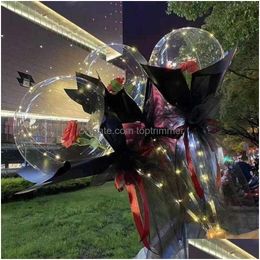 Balloon Fashion Led Luminous Bouquet Transparent Bubble Rose Sunflower Lily With Stick Bobo Ball Valentines Day Gift Party Decor Drop Dhxza