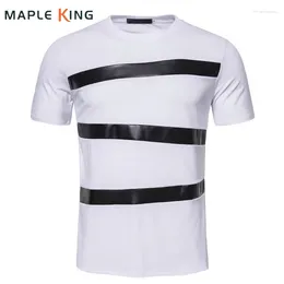 Men's T Shirts PU Leather Patchwork Mens T-Shirts Camiseta Oversize Hombres Summer Punk Style Casual Hip Hop Streetwear For Men Camisetas