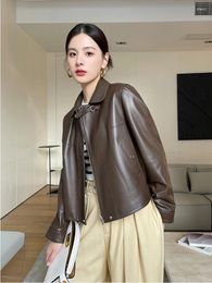 Women's Leather Spring And Autumn Genuine Jacket Short Motorcycle Biker Outerwear Female High-end Real Sheepskin Coats